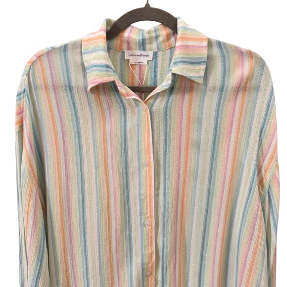 NWT Lovers & Friends Catalina Button Down Shirt in "Rainbow Stripe" Size XS - Picture 5 of 12
